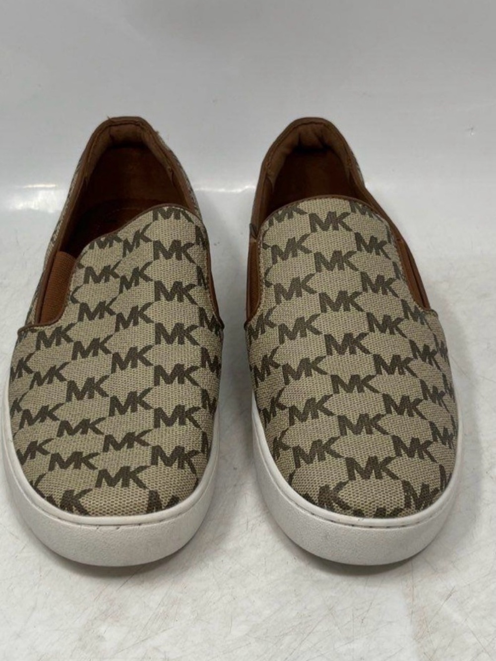 Michael Kors Womens Keaton Brown Signature Print Slip-On Loafers Shoes Size 8.5B
